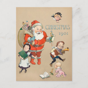 Cartes Pour Fêtes Annuelles Vintage Noël 1901 Père Noël et enfant