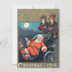 Cartes Pour Fêtes Annuelles Vintage Noël 1904 Santa Claus Femmes et Lune