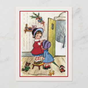 Cartes Pour Fêtes Annuelles Vintage Noël 2 petites filles, jouets