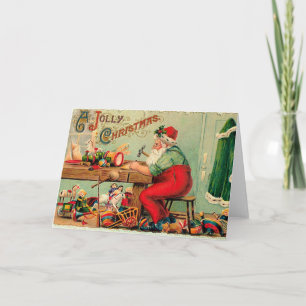 Cartes Pour Fêtes Annuelles Vintage Noël à Père Noël Workshop