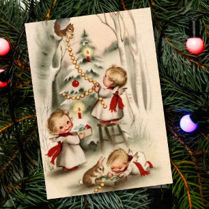 Cartes Pour Fêtes Annuelles Vintage Noël Bébé Anges Décorer l'arbre
