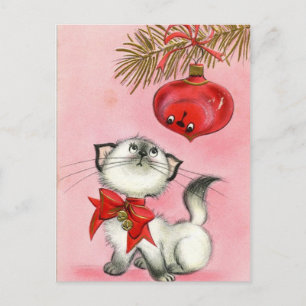 Cartes Pour Fêtes Annuelles Vintage Noël Blanc Kitty