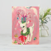 Cartes Pour Fêtes Annuelles Vintage Noël Blanc rennes (Debout devant)