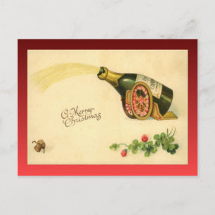 Cartes Pour Fêtes Annuelles Vintage Noël, bouteille de champagne