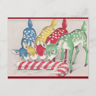 Cartes Pour Fêtes Annuelles Vintage Noël Coloré Cerf Manger Sucre de canne