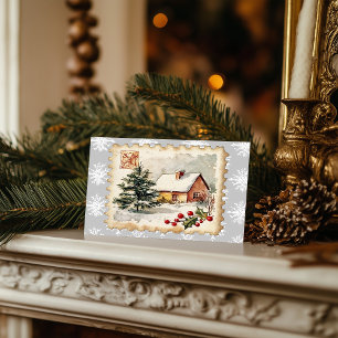 Cartes Pour Fêtes Annuelles Vintage Noël Cottage Postage Timbre