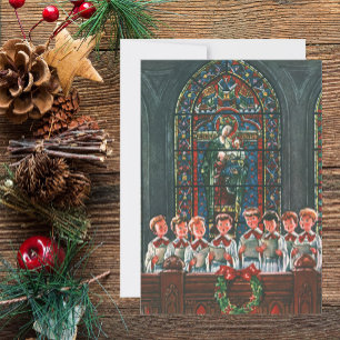 Cartes Pour Fêtes Annuelles Vintage Noël Enfants chantant Chorale dans l'églis
