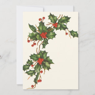 Cartes Pour Fêtes Annuelles Vintage Noël, Holly Plante avec les baies rouges