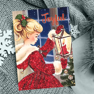 Cartes Pour Fêtes Annuelles Vintage Noël lampe à bougie rouge parties scintill
