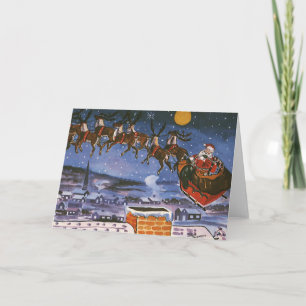 Cartes Pour Fêtes Annuelles Vintage Noël Le Père Noël Volant Son Sommeil