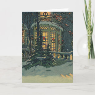Cartes Pour Fêtes Annuelles Vintage Noël, Maison avec des couronnes dans Windo