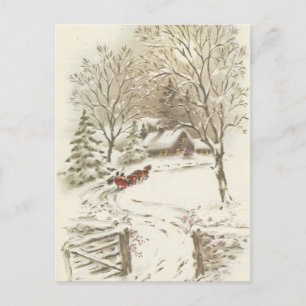 Cartes Pour Fêtes Annuelles Vintage Noël Marche À Drapeau En Neige