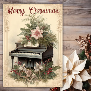 Cartes Pour Fêtes Annuelles Vintage Noël Musique Grand Piano Verdure