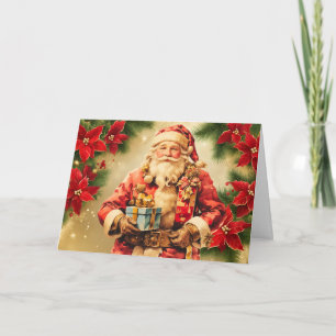 Cartes Pour Fêtes Annuelles Vintage Noël Père Noël avec Poinsettia