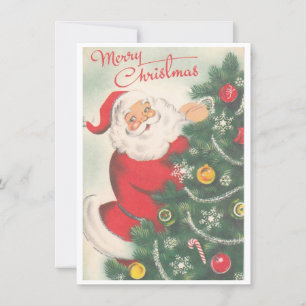 Cartes Pour Fêtes Annuelles Vintage Noël Père Noël décore l'arbre