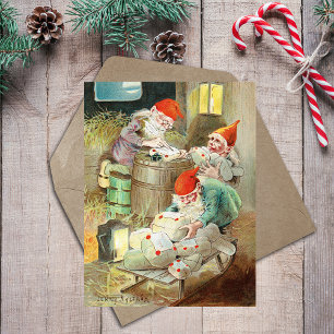 Cartes Pour Fêtes Annuelles Vintage Noël Père Noël Elf Gnome Cadeaux