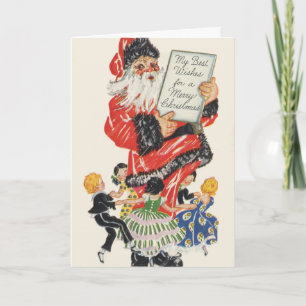 Cartes Pour Fêtes Annuelles Vintage Noël Père Noël et enfants Danse
