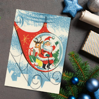Cartes Pour Fêtes Annuelles Vintage Noël Père Noël Et Rindeer En Hélicoptère