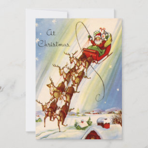 Cartes Pour Fêtes Annuelles Vintage Noël Père Noël Flying Reindeer Holiday Ca