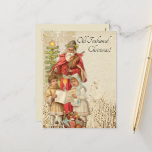 Cartes Pour Fêtes Annuelles Vintage Noël Père Noël Jouer Violon Arbre Enfants
