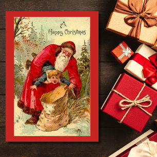 Cartes Pour Fêtes Annuelles Vintage Noël Père Noël Mettre l'enfant dans le sac