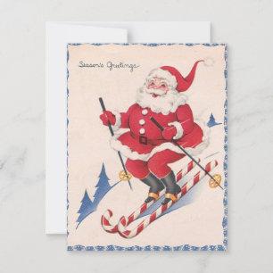 Cartes Pour Fêtes Annuelles Vintage Noël Père Noël Ski