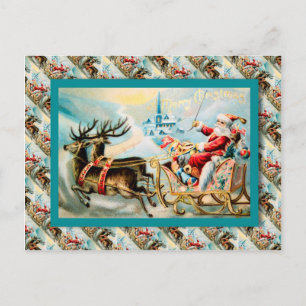 Cartes Pour Fêtes Annuelles Vintage Noël, Père Noël voyage en traîneau