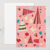 Cartes Pour Fêtes Annuelles Vintage Noël rose (Devant / Derrière)