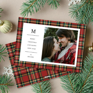 Cartes Pour Fêtes Annuelles Vintage Noël Rouge Plaid Monogramme Une photo