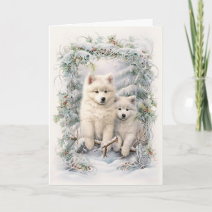 Cartes Pour Fêtes Annuelles Vintage Noël Samoyed