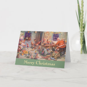 Cartes Pour Fêtes Annuelles Vintage Noël, Santa Claus avec Elves Atelier