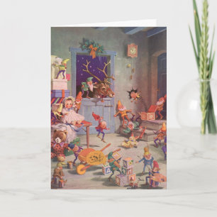 Cartes Pour Fêtes Annuelles Vintage Noël, Santa Claus avec Elves Atelier