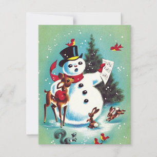 Cartes Pour Fêtes Annuelles Vintage Noël Snowman Chante Aux Animaux