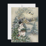 Cartes Pour Fêtes Annuelles Vintage Noël Snowman cueillir Holly<br><div class="desc">Vintage Noël Snowman cueillir Holly</div>