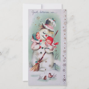 Cartes Pour Fêtes Annuelles Vintage Noël Snowman tenant des anges