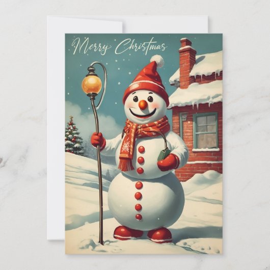 Cartes Pour Fêtes Annuelles Vintage Noël Snowman Winter (Devant)