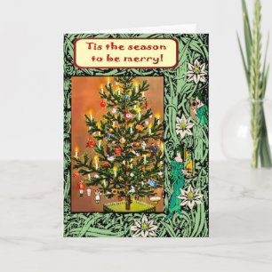 Cartes Pour Fêtes Annuelles Vintage Noël, Vert "Arts et Artisanat" style