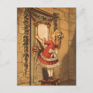 Cartes Pour Fêtes Annuelles Vintage Noël Victorian Girl Hanging a Garland