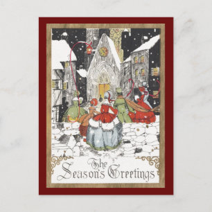 Cartes Pour Fêtes Annuelles Vintage Noël Victorien Les gens vont à l'église