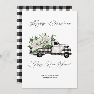 Cartes Pour Fêtes Annuelles Vintage noir et blanc Camion Poinsettia Noël