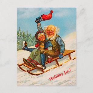 Cartes Pour Fêtes Annuelles Vintage Norvégien Couple Sledding de Noël (copie)