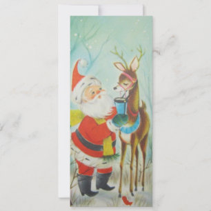 Cartes Pour Fêtes Annuelles Vintage Père Noël Boire Du cacao Avec Rennes