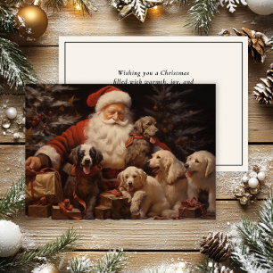 Cartes Pour Fêtes Annuelles Vintage Père Noël Chiots Mignons Joyeux Noël 
