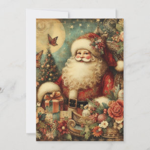 Cartes Pour Fêtes Annuelles Vintage Père Noël présente Lune Joyeux Noël