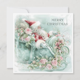 Cartes Pour Fêtes Annuelles Vintage Père Noël Sleigh Noël Rouge Bleu Turquoise