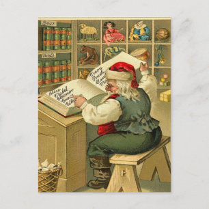 Cartes Pour Fêtes Annuelles Vintage Père Noël vérifiant sa liste