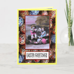 Cartes Pour Fêtes Annuelles Vintage photo réelle, filles avec oeufs