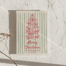 Vintage Pink Green Bows Arbre Noël non photo