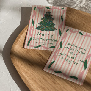 Cartes Pour Fêtes Annuelles Vintage Pink Green Drawn Christmas Tree non photo