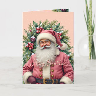 Cartes Pour Fêtes Annuelles Vintage Pink Santa Christmas